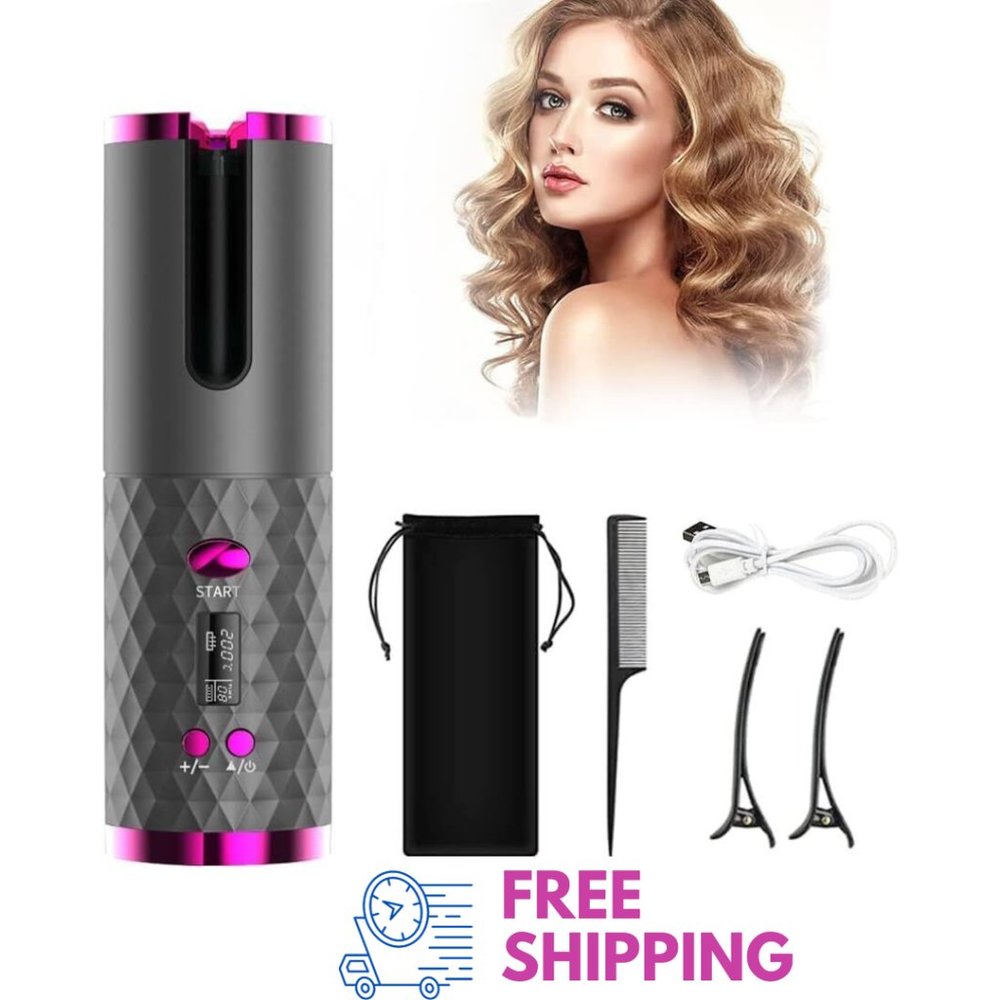 Cordless Auto Rotating Ceramic Hair Curler with Accessories